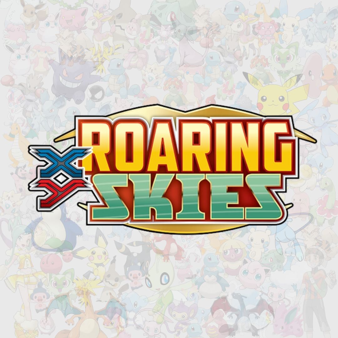 Pokémon XY Roaring Skies logotyp med Shaymin och Mega Rayquaza