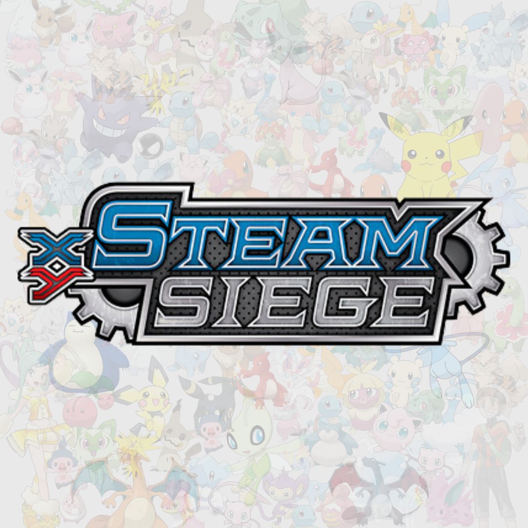 Pokémon TCG XY Steam Siege logotyp med dual-type och mekaniska Pokémon