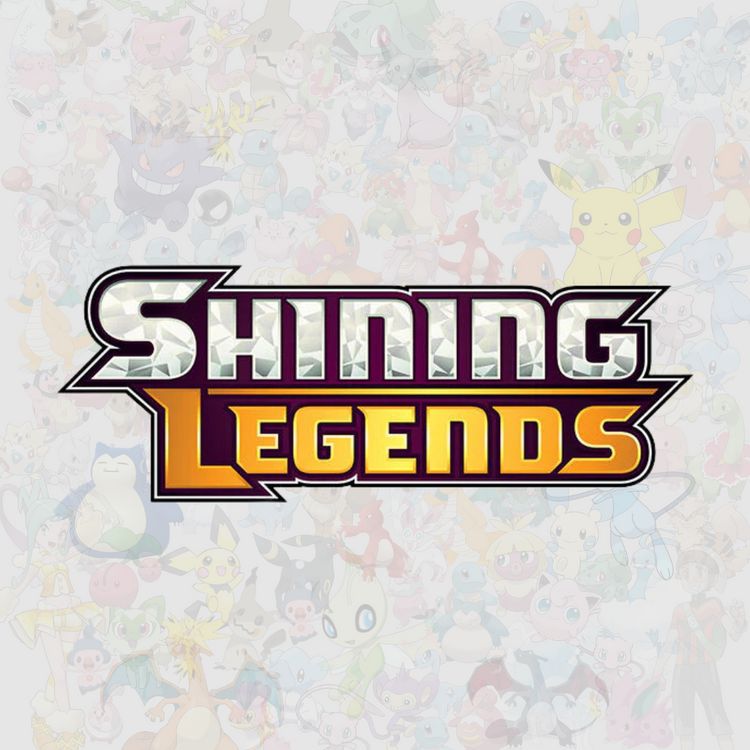 Shining Legends-logga för Pokémon TCG med Shiny Pokémon som Shining Mew och Shining Rayquaza.