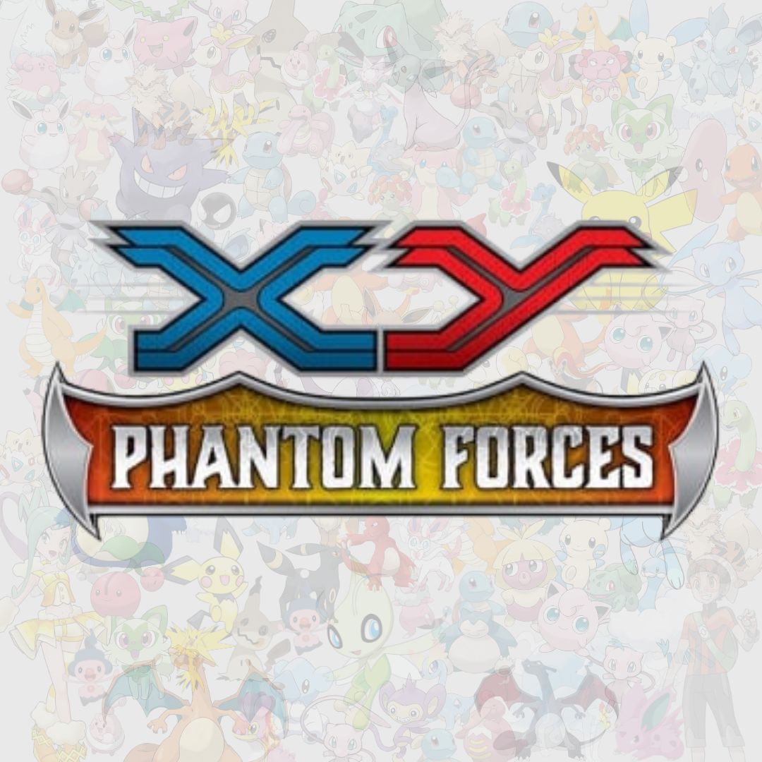 Pokémon TCG XY Phantom Forces logotyp i blått, rött och orange.