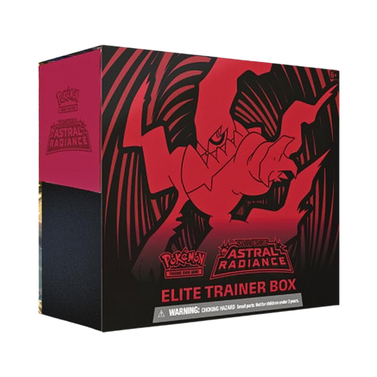 Utforska Hisuian Pokémon i Astral Radiance Elite Trainer Box – Exklusiv design med booster packs och Darkrai-tillbehör.