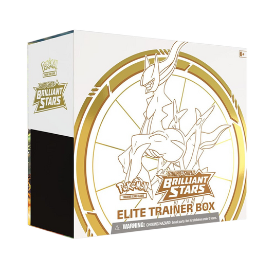 Brilliant Stars Elite Trainer Box – Utforska Arceus kraft med exklusiva booster packs och innovativa VSTAR-kort.