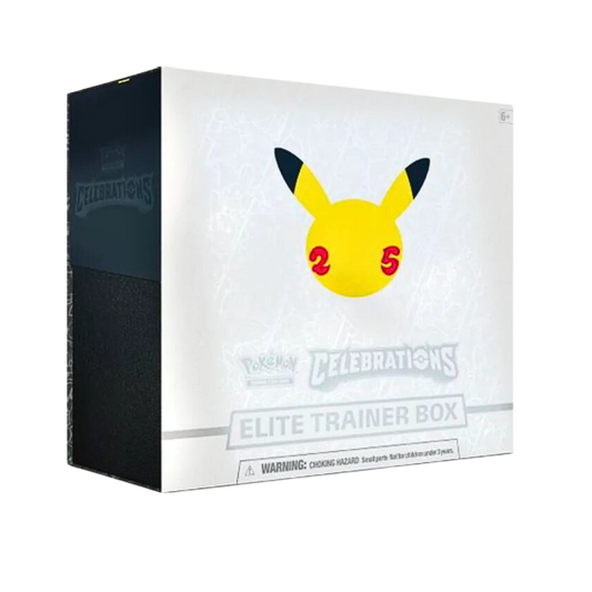 Celebrations Elite Trainer Box – Fira Pokémon 25-årsjubileum med unika kort och booster packs.