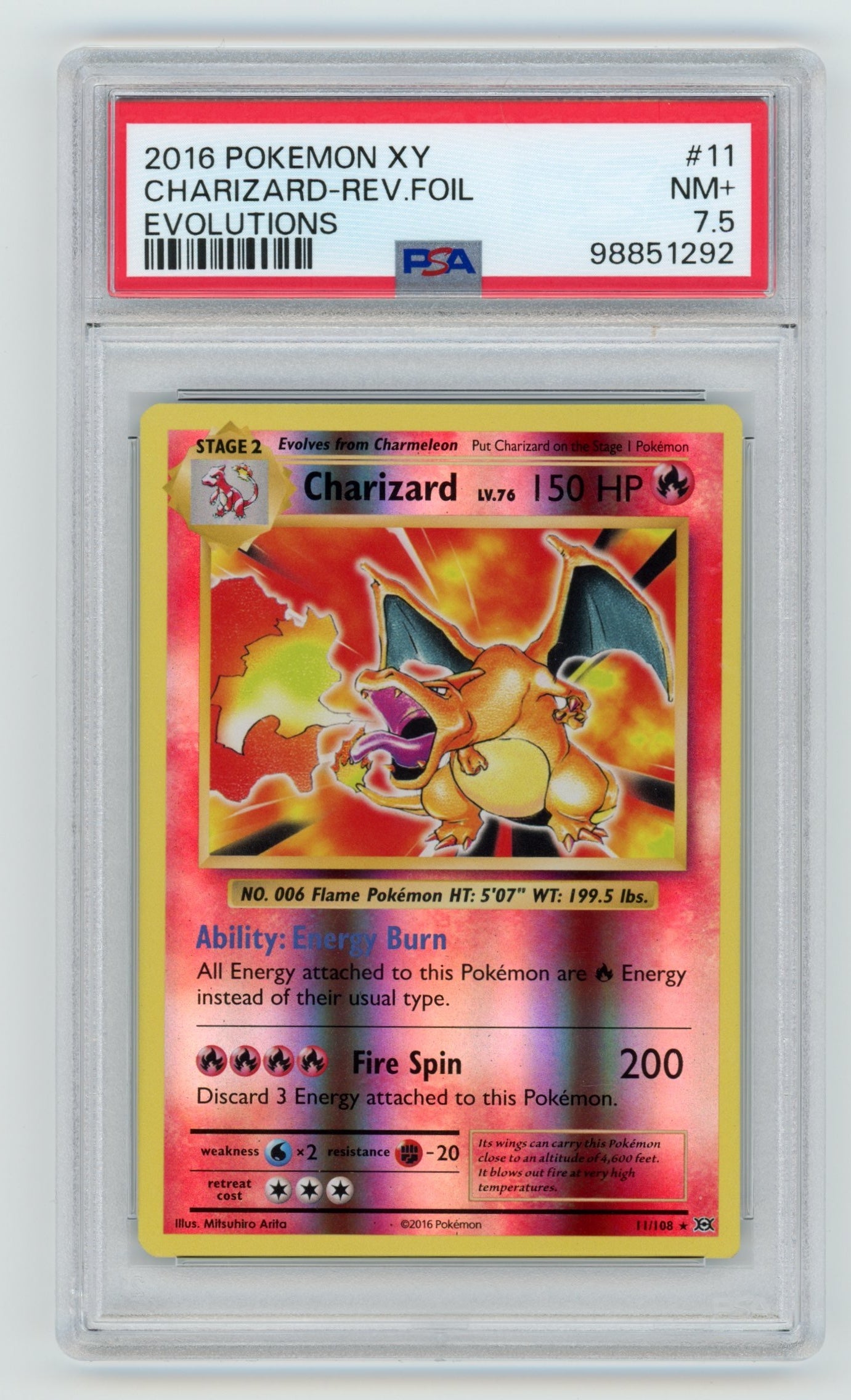 Charizard Reverse Foil - #11/108 PSA 7.5 - Pokémon XY: Evolutions