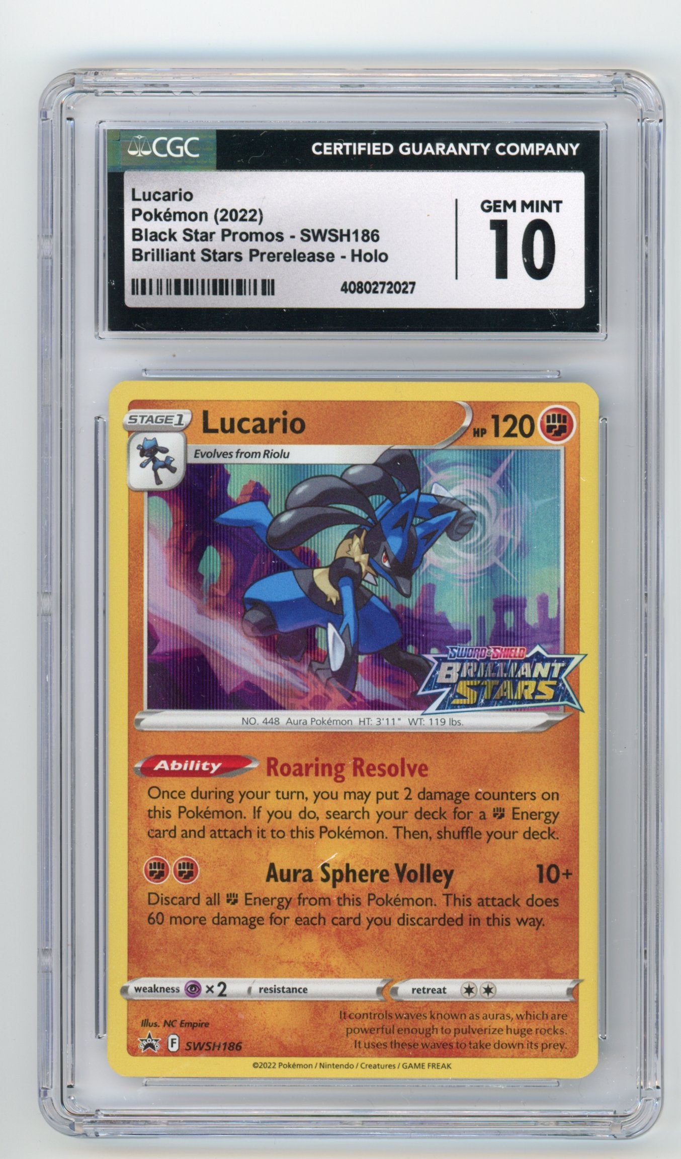 Lucario Holo - #SWSH186 CGC 10 - Pokémon Sword &amp; Shield: Briliant Stars Prerelease - Black Star Promo