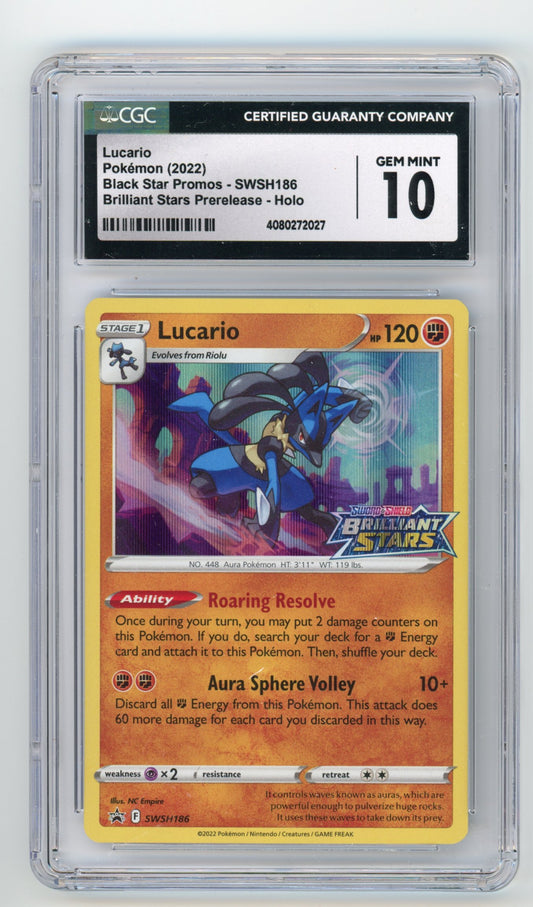 Lucario Holo - #SWSH186 CGC 10 - Pokémon Sword &amp; Shield: Briliant Stars Prerelease - Black Star Promo