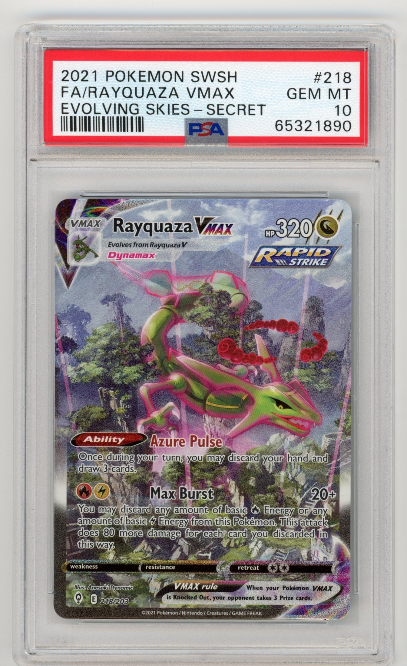 Rayquaza Vmax - #218/203 PSA 10 - Pokémon Sword & Shield: Evolving Skies