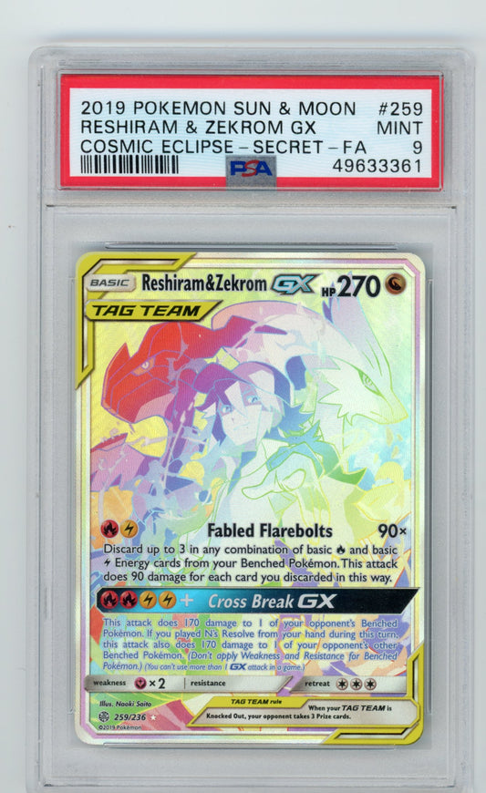 Reshiram & Zekrom GX- #259/236 PSA 9 - Pokémon Sun & Moon: Cosmic Eclipse