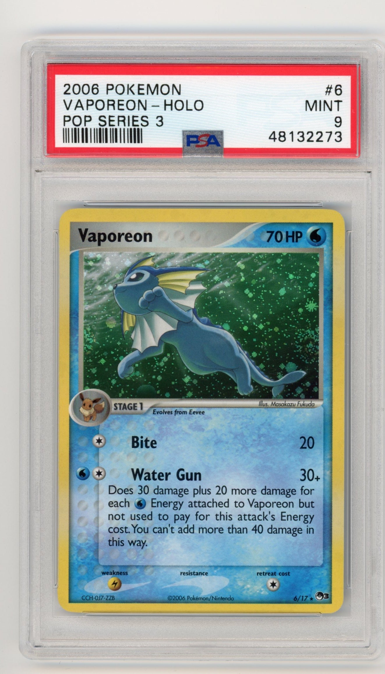 Vaporeon - #6/17 PSA 9 - Pokémon Pop Series 3