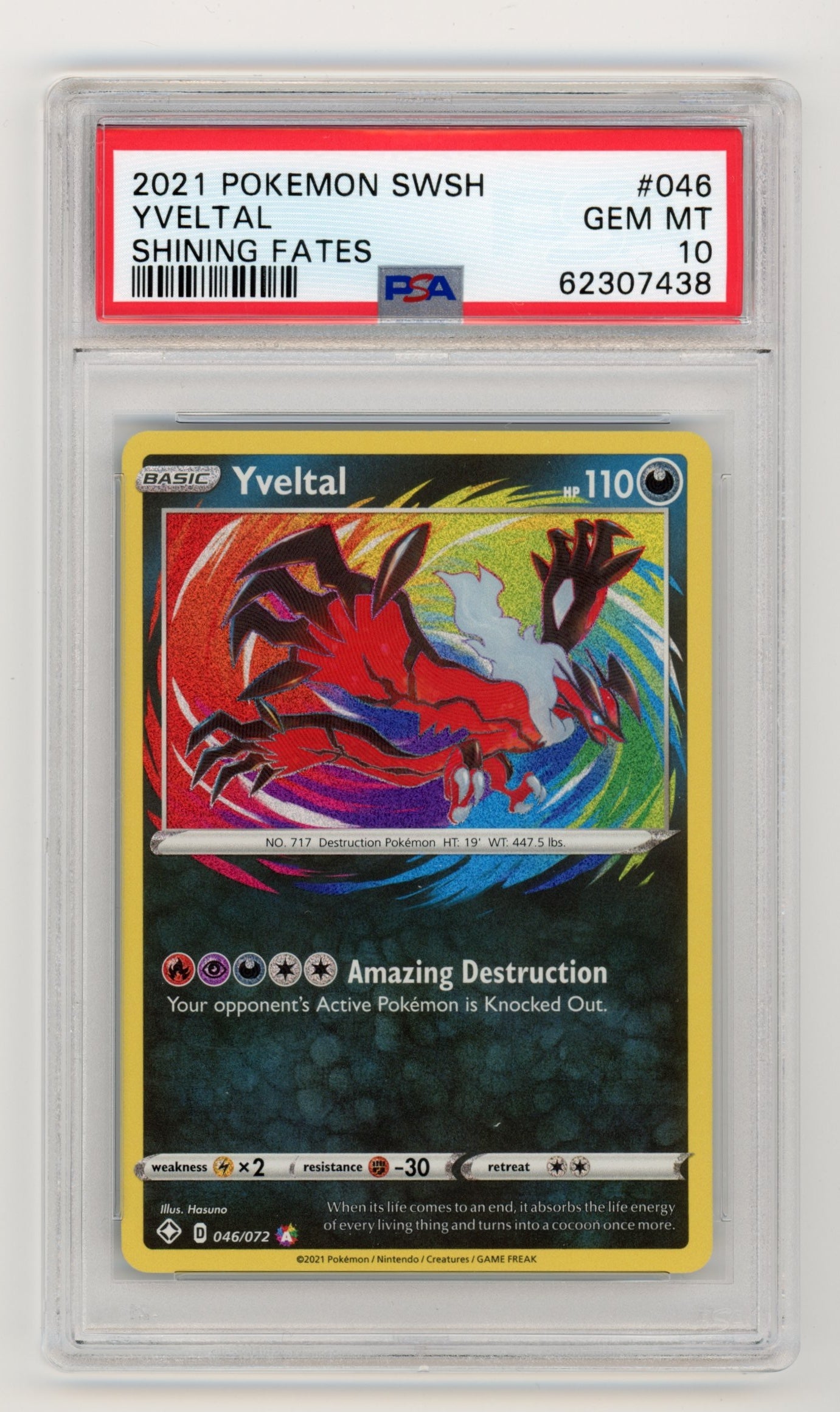 Yveltal - #046/072 PSA 10 - Pokémon Sword & Shield: Shining Fates